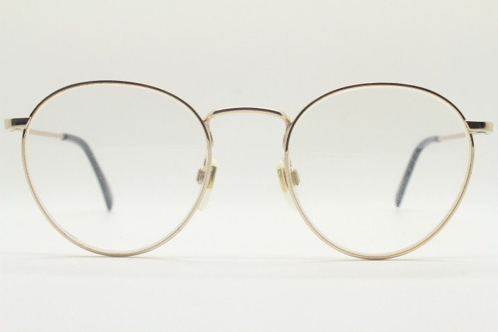 Levi's vintage round panto metal eye glasses. Light gold tone slim wire optical frames. Minimal prescription eyeglasses. RX spectacles