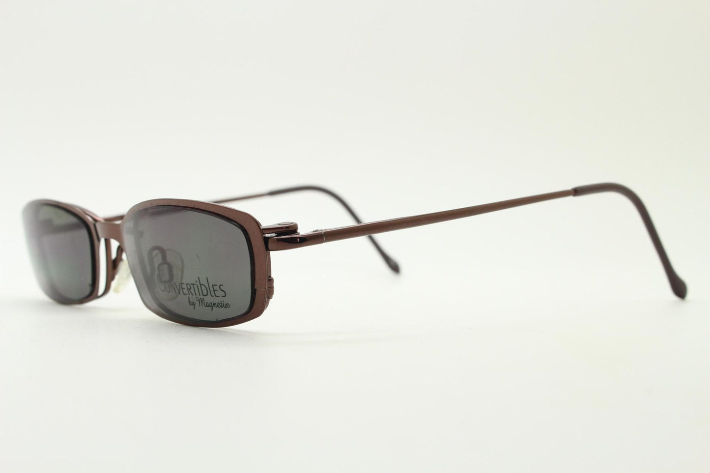 90s vintage small rectangular eye glasses by Convertibles with magnetic clip on sunglasses. Optical frame. Prescription RX spectacles. NOS
