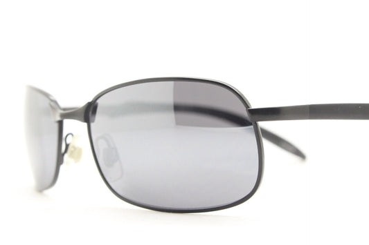 Y2K vintage wraparound sunglasses. Black satin matt finish on rectangular frame with slight mirror glaze lenses. 2000's. 90s. Unused NOS