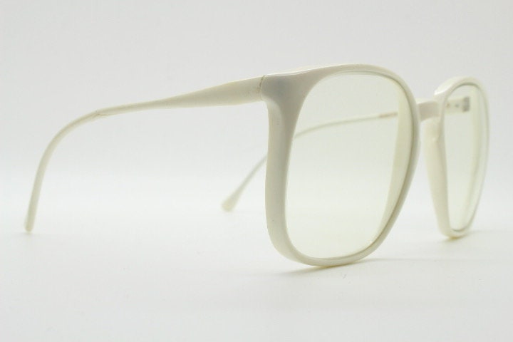 80s vintage oversized square eye glasses made in Italy. Ice white fashion grail optical frames with clear lenses Prescription eyeglasses. RX