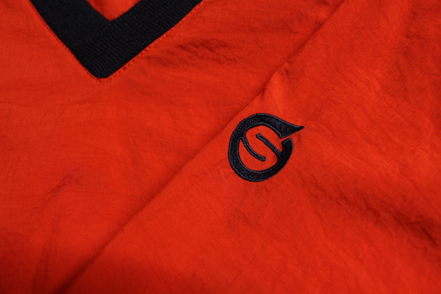 Vintage 80s oversized v neck pullover. Made in England. Bright red baggy football style unisex top. Club kids jumper. Rave