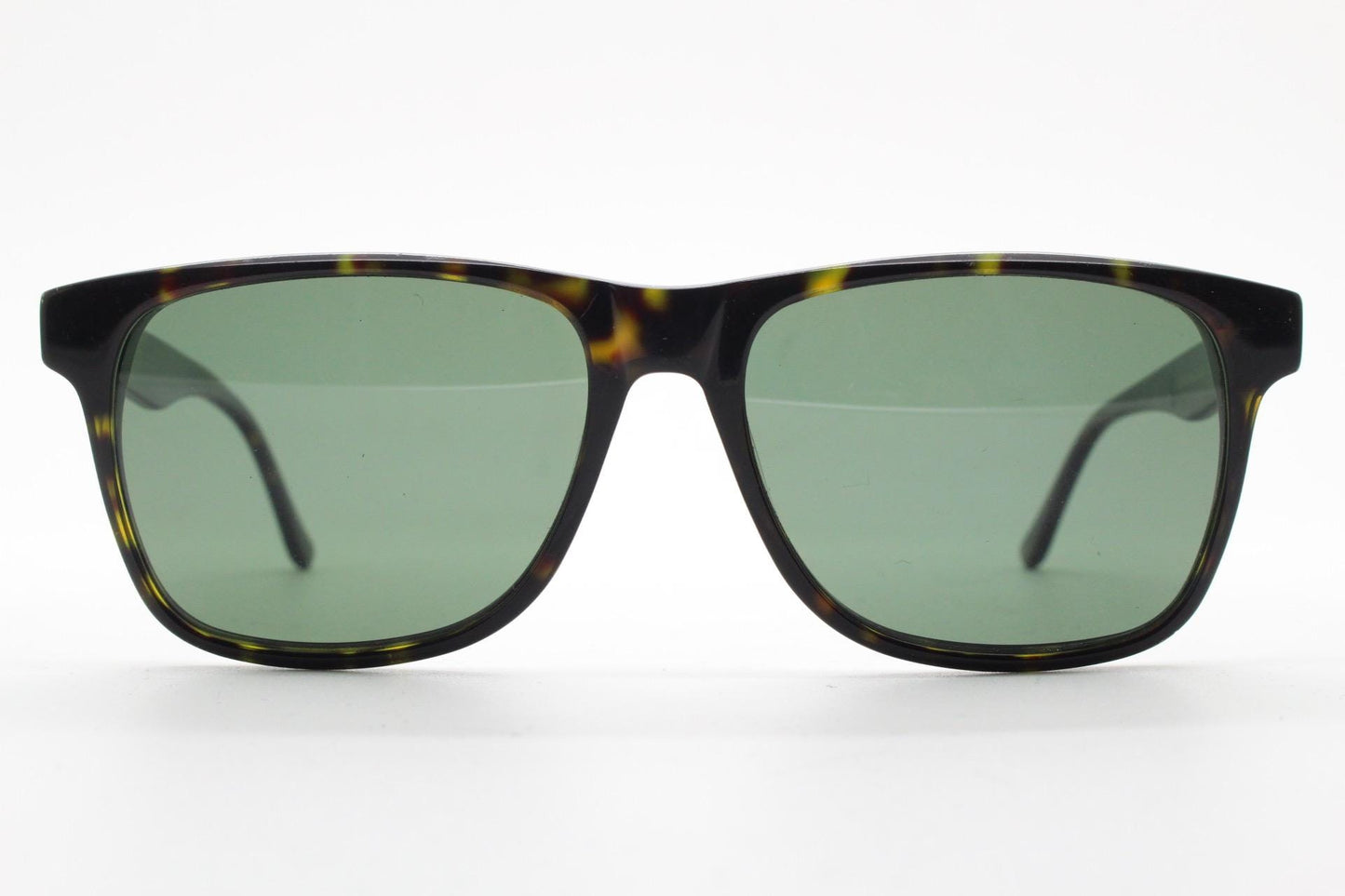 Bailey Nelson refined rectangular wayfarer sunglasses. All time classic vintage format. Hand made dark tortoise frame with green lenses