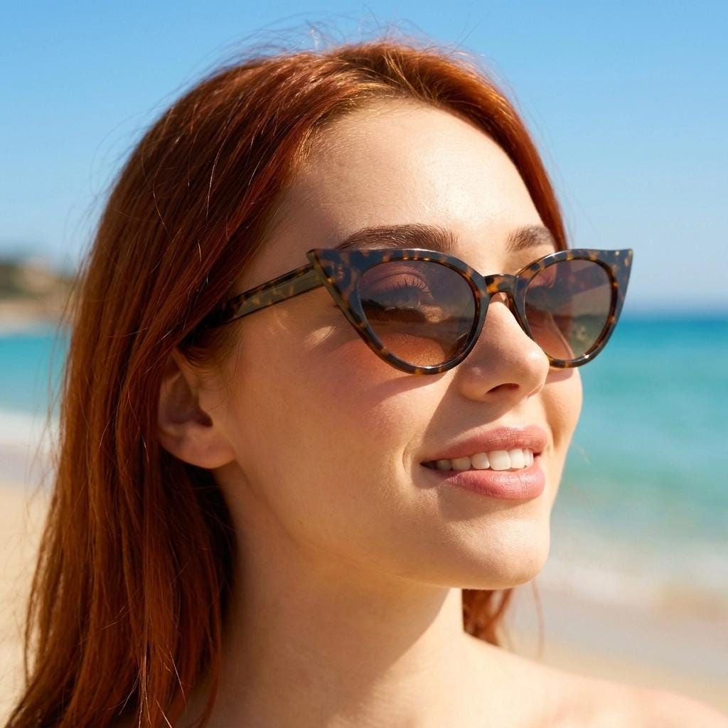 Y2K vintage pointed cat eye sunglasses. Tortoise slender frame with graduated lenses. Womens 50s style rockabilly, pin up shades