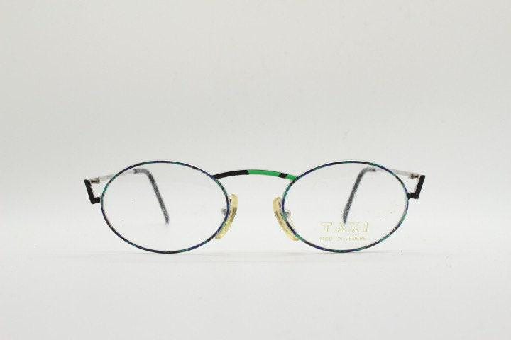 Taxi 90s vintage oval eye glasses. Unique abstract optical frame with extraordinary multi colour print. Casanova. Prescription glasses, RX