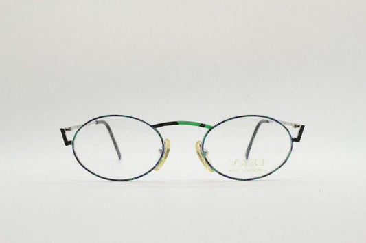 Taxi 90s vintage oval eye glasses. Unique abstract optical frame with extraordinary multi colour print. Casanova. Prescription glasses, RX