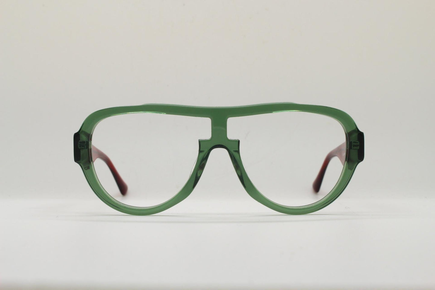 Modified acetate aviator eye glasses in dynamic transparent red and green. Optical frame. Prescription eyeglasses. RX spectacles. Vintage
