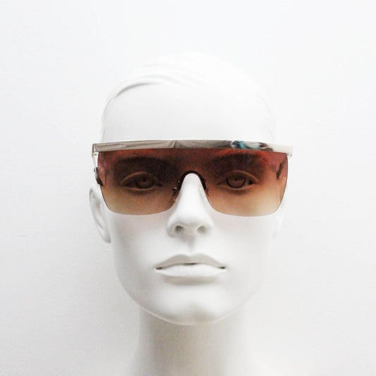 80s vintage visor sports shield sunglasses. Flat top half frame brown wraparound mono lens mask. 2000's. Hip hop visor
