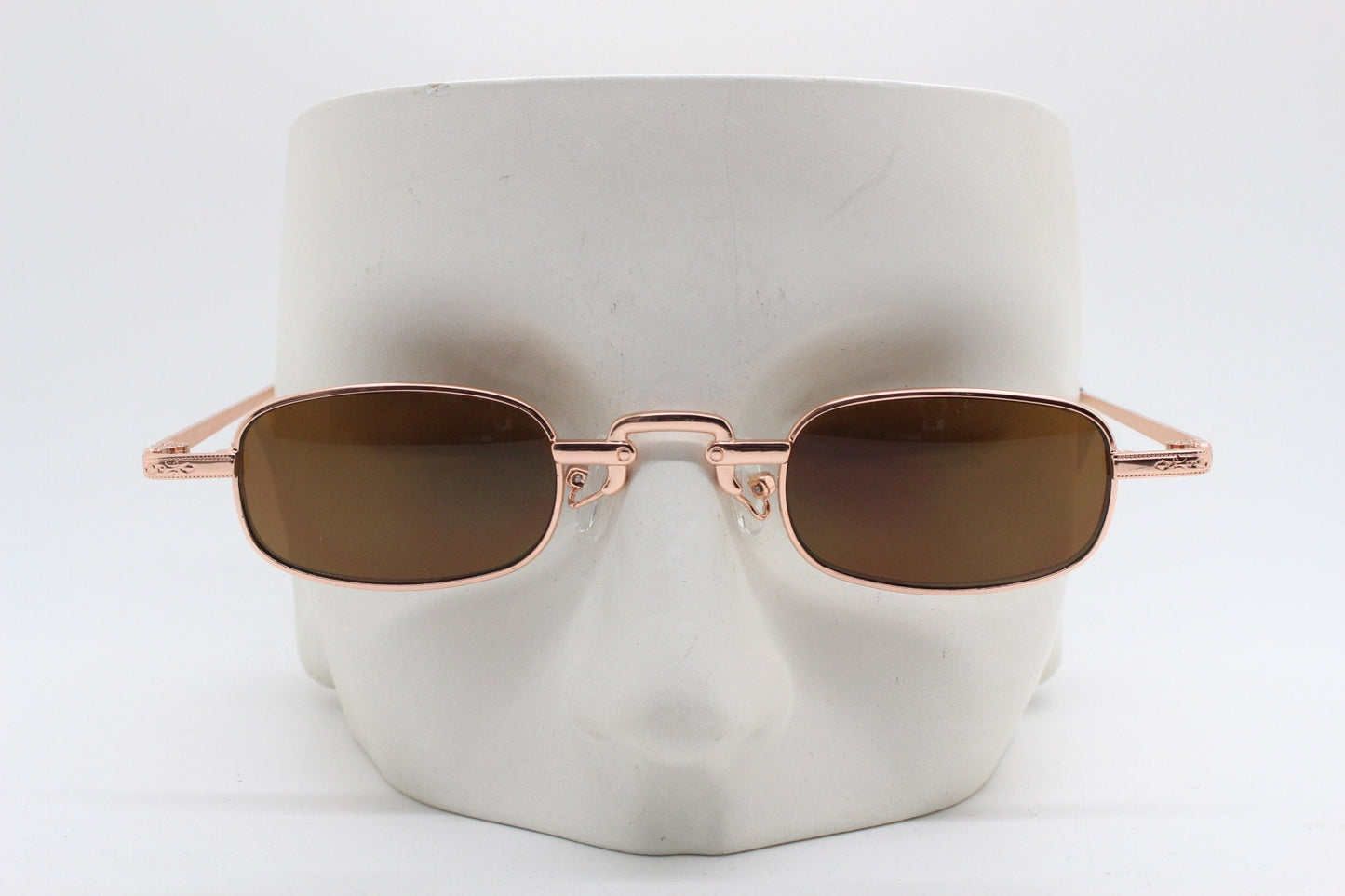 90s vintage small rectangular sunglasses. Imposing minimal gold metal victorian style frame with black lenses. Steampunk. Unused BNWT