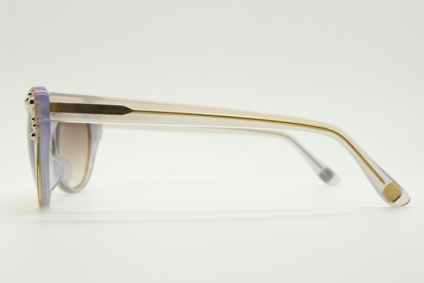 Agent Provocateur cateye sunglasses made in Japan by Linda Farrow. Womens beige glitter frame cat eye with gold studs. NOS vintage