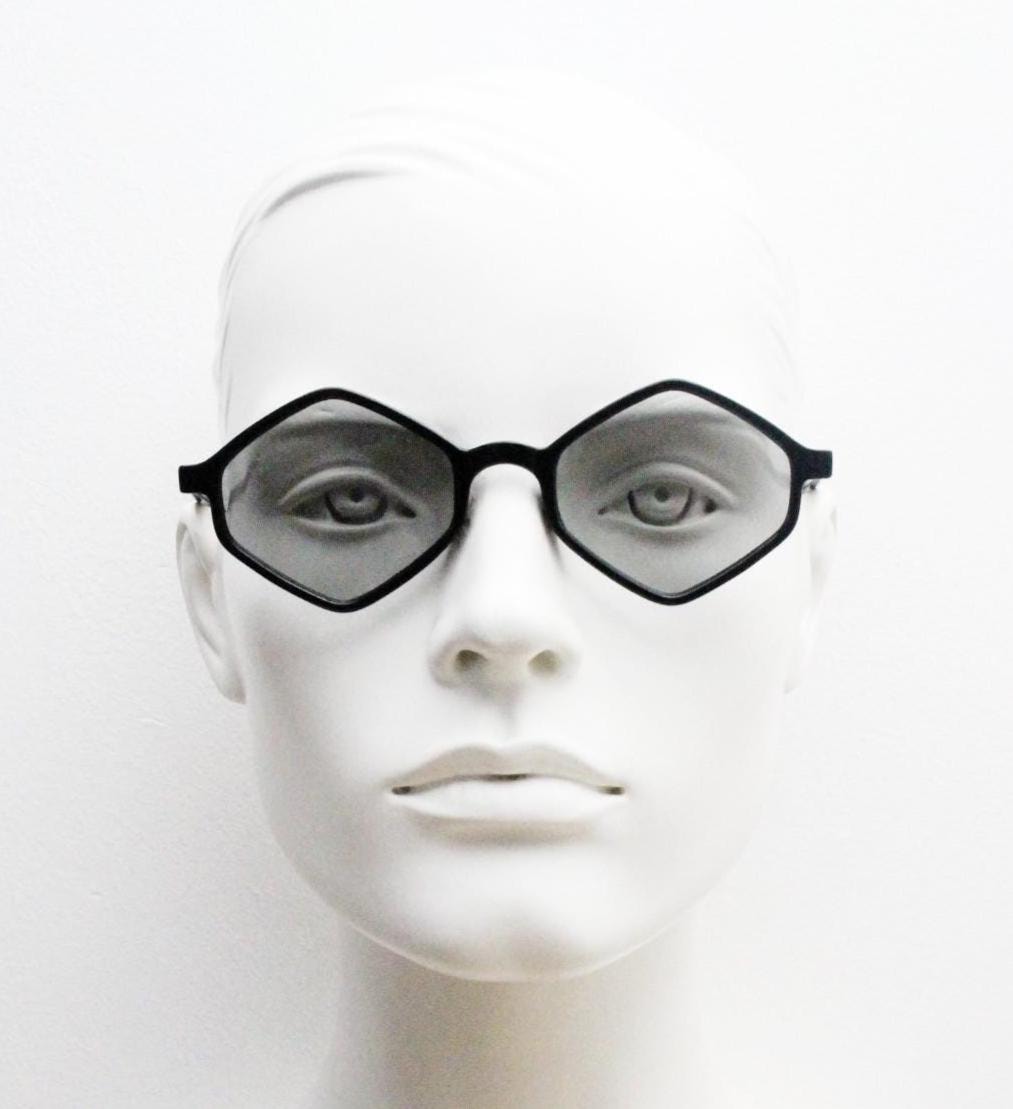 90s vintage diamond hexagon sunglasses. Atmospheric 6 sided black gloss frame with extra light tone lenses. Unused BNWT