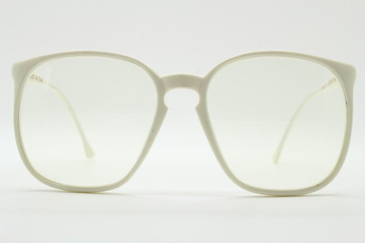 80s vintage oversized square eye glasses made in Italy. Ice white fashion grail optical frames with clear lenses Prescription eyeglasses. RX