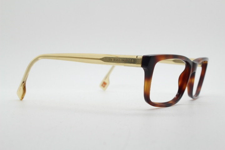 Hugo Boss rectangular glasses. Mottled brown acetate optical frames with transparent arms. Prescription eyeglasses. RX Spectacles