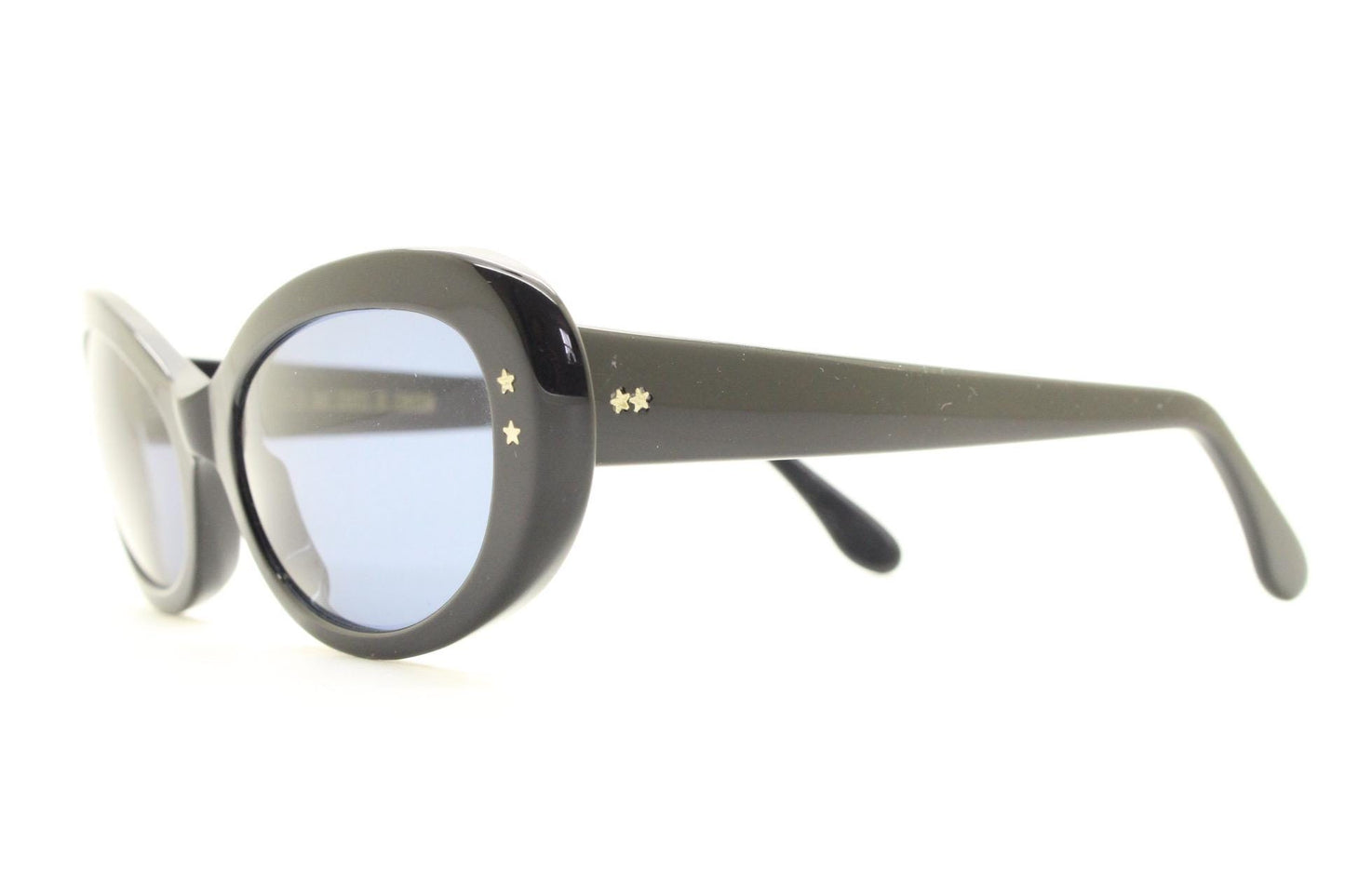 Cutler and Gross London vintage oval cateye sunglasses. Womens chunky plain black gloss hand made acetate cat eye. NOS Y2K vintage