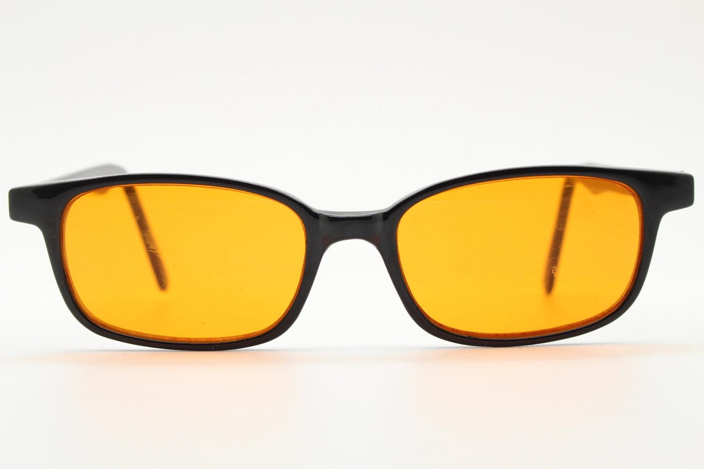 80s vintage rectangular sunglasses. Slim low profile plain black gloss frame with blazing orange lenses. Y2K 2000s. BNWT  NOS
