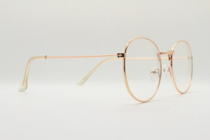 90s vintage round metal glasses, 60s design rose gold frame with clear lenses. NOS panto eyeglasses with clear lenses