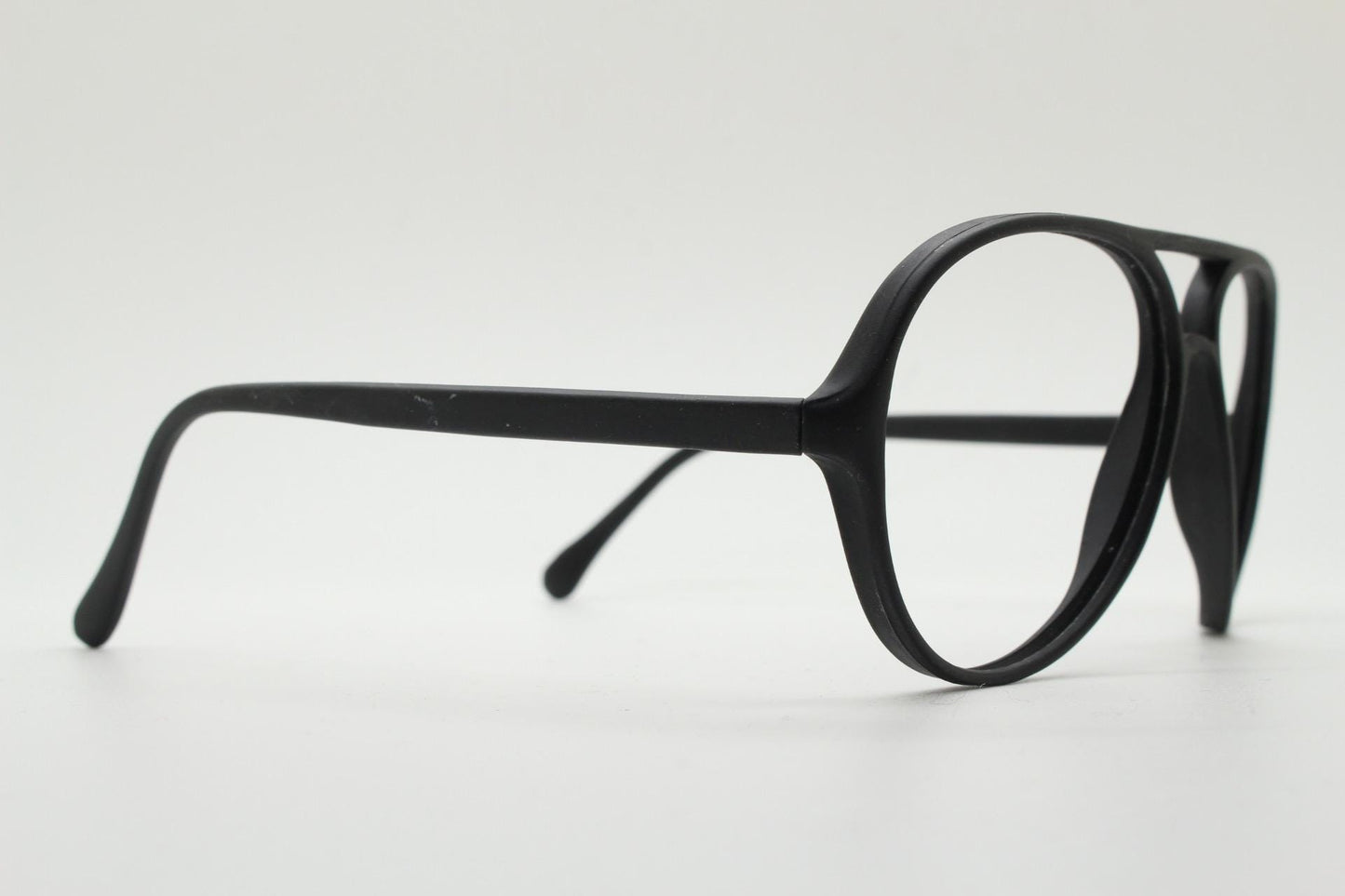 70s vintage classic aviator eye glasses. Plain black matt optical frames in excellent proportions. Prescription eyeglasses. RX. NOS