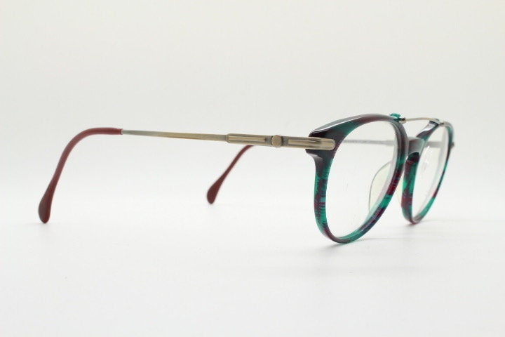 Davidoff 90s vintage round eye glasses. Very dark green and brown optical frames with bronze double bridge. Prescription RX spectacles. NOS