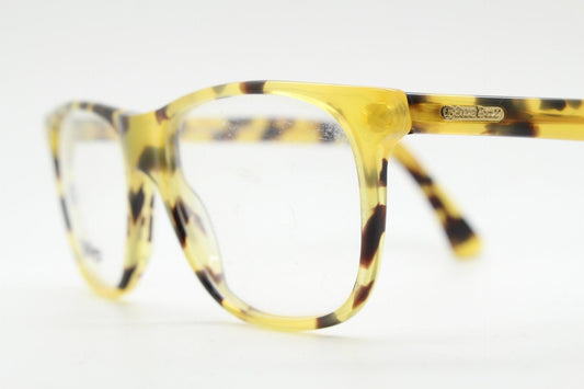Blue Bay 90s vintage wayfarer design eye glasses made in Italy. Classic rectangular optical frame in honey tortoise. Prescription RX. NOS