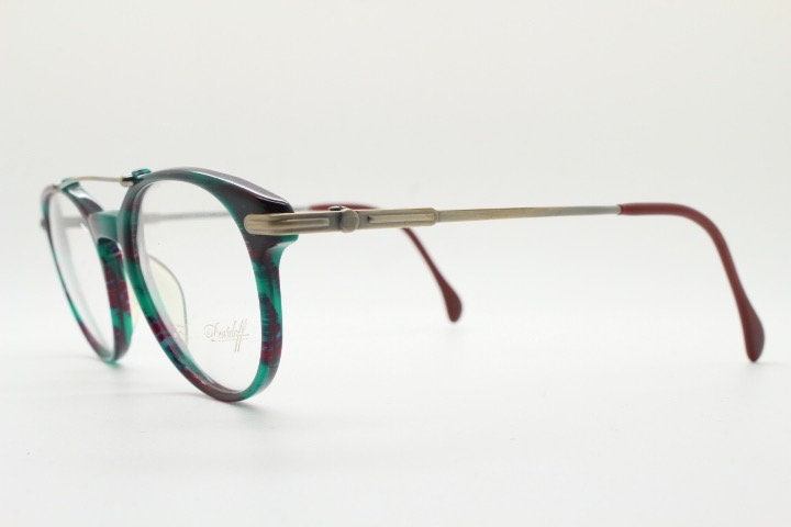 Davidoff 90s vintage round eye glasses. Very dark green and brown optical frames with bronze double bridge. Prescription RX spectacles. NOS