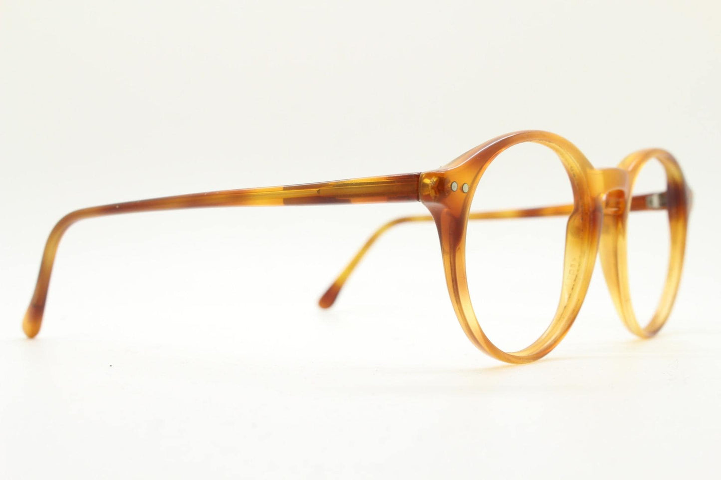 Ralph Lauren round panto 90s vintage eye glasses. 1940s design in light mottled brown acetate. Optical frame. Prescription eyeglasses. RX