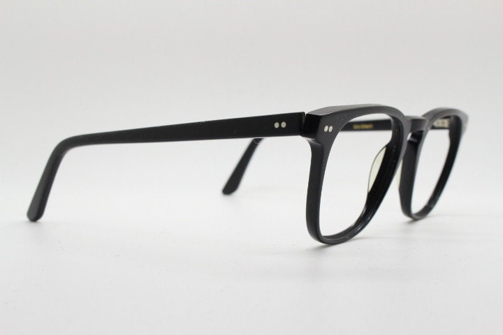 Ace and Tate slim wayfarer design eye glasses made in Italy. Plain black gloss acetate optical frames. Prescription RX