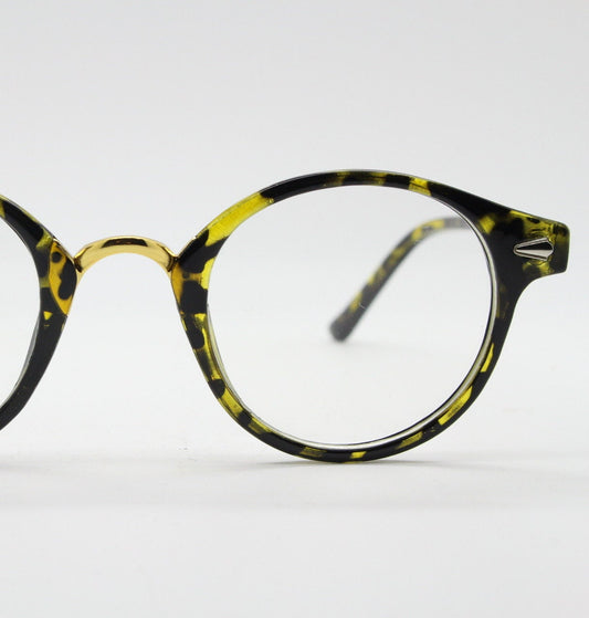 90s vintage round frame glasses. Tortoise with gold bridge optical frames. 40s, 50s design clear lens prescription eyeglasses. RX