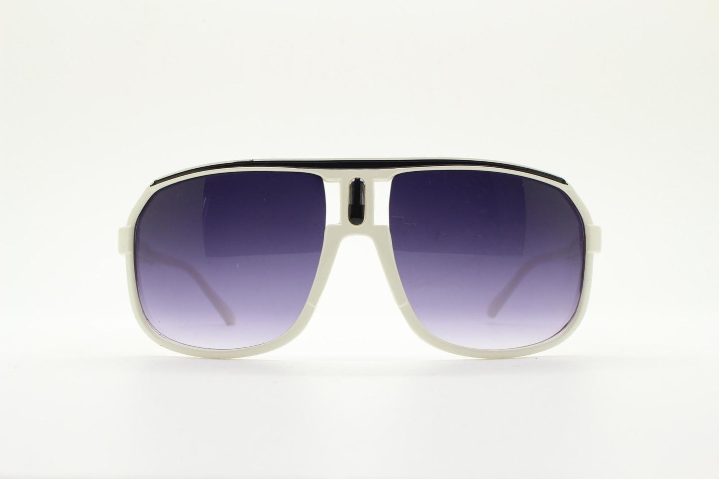 Y2K vintage square aviator sunglasses. 2000's ice white frame with graduating black lenses and stripe brow detail. 80s design NOS aviators