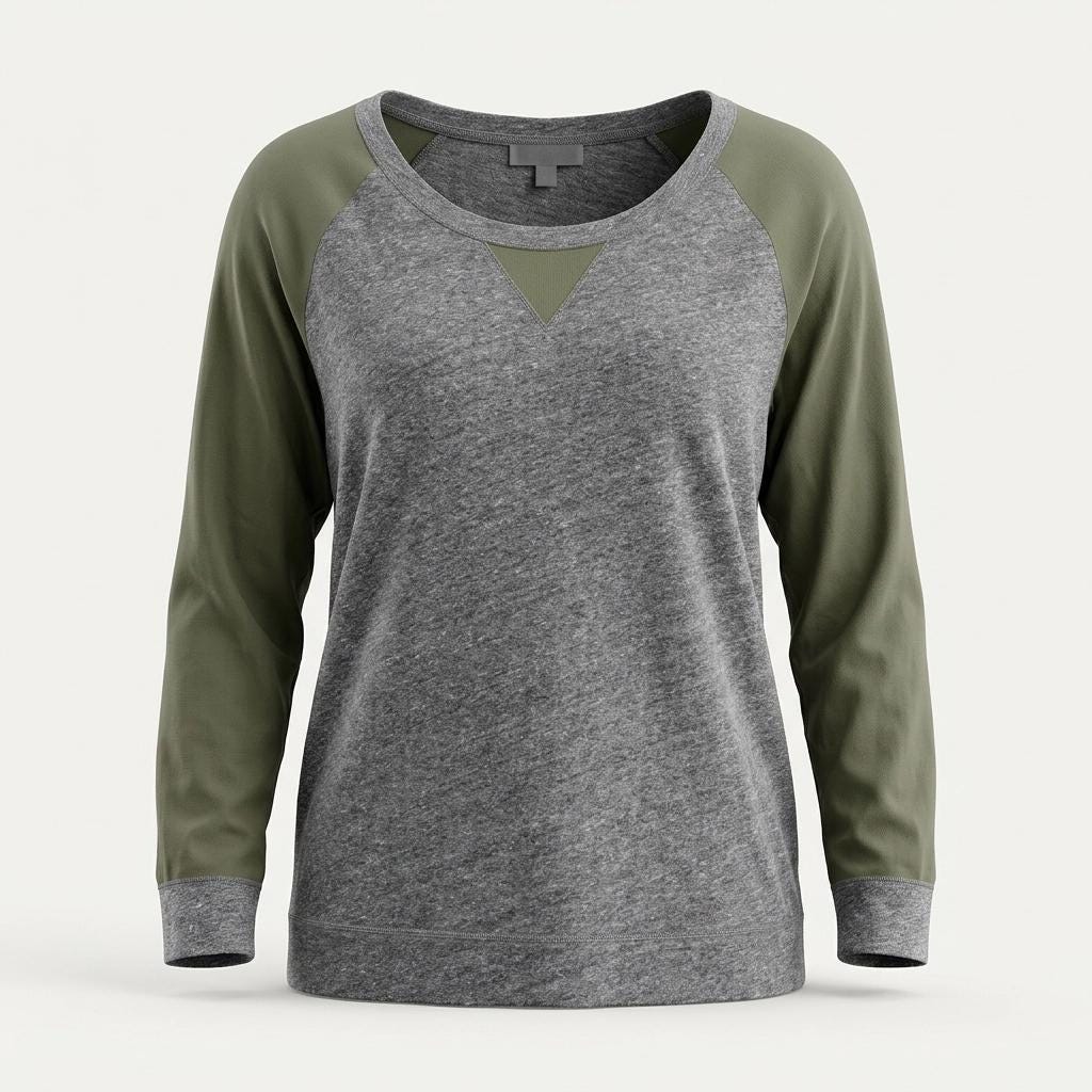 J. Crew vintage Y2K round neck grey sweatshirt with green chiffon sleeves. Womens fitted crew neck pullover jumper. 2000s sweater. Top