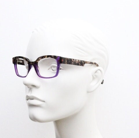 Anne et Valentin rectangular eye glasses made in France model 1330. Marbled tortoise acetate optical frame with purple tone. Prescription RX