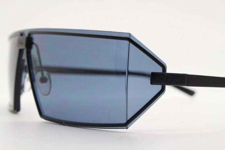 Christian Dior Y2K vintage rectangular shield sunglasses made in Austria. Side blinker all black mono lens mini mask. Troika visor. NOS