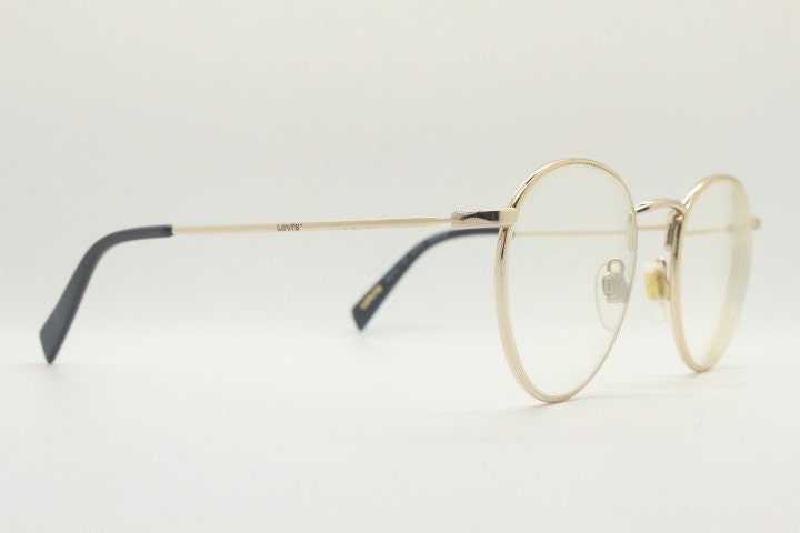 Levi's vintage round panto metal eye glasses. Light gold tone slim wire optical frames. Minimal prescription eyeglasses. RX spectacles