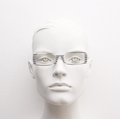 Berkeley & Son London rectangular90s vintage eye glasses. Black and white horizontal striped acetate optical frame. Prescription RX