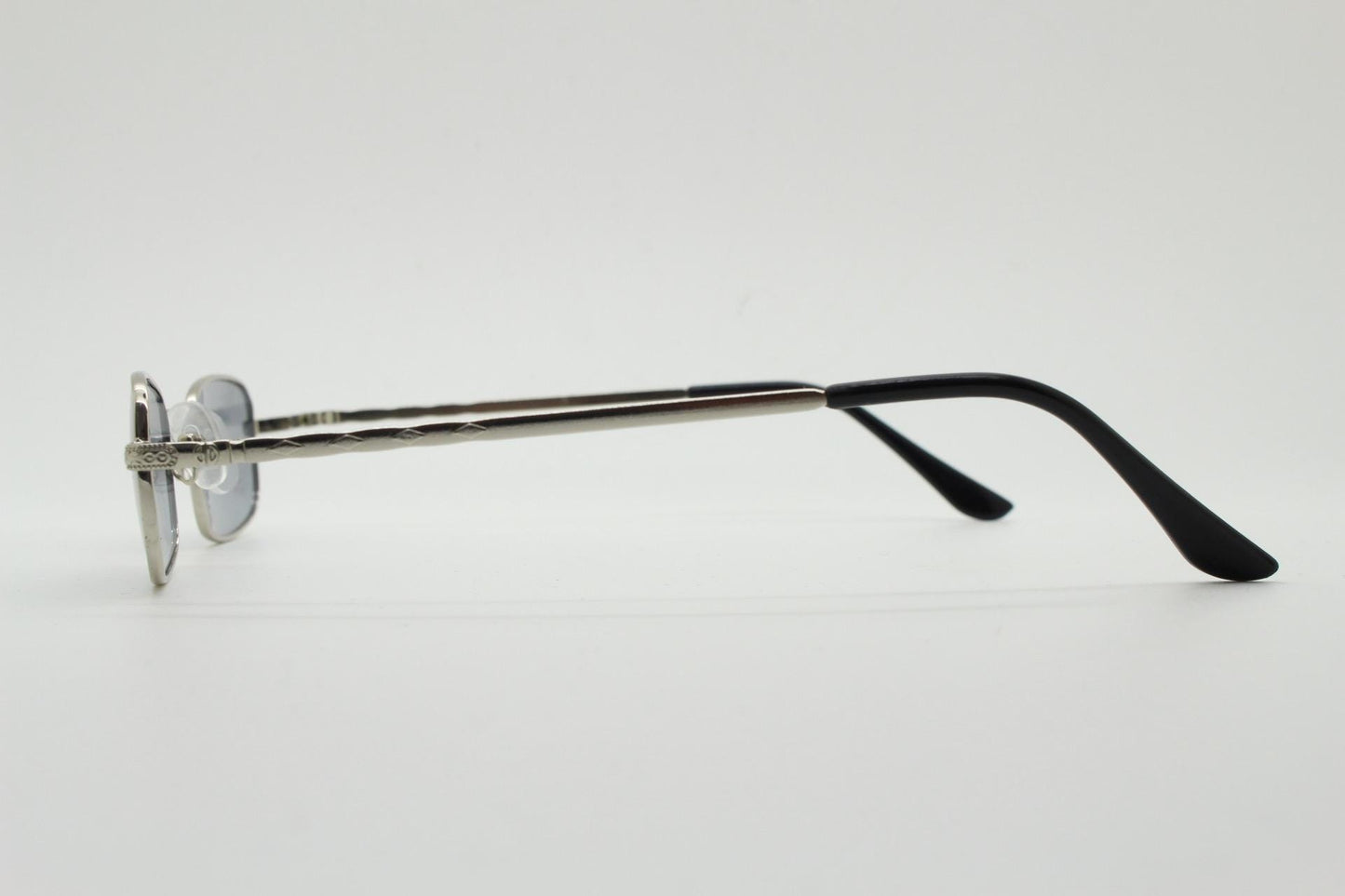 90s vintage small rectangular sunglasses. Imposing minimal silver victorian style frame with grey lenses. Steampunk. Unused NOS