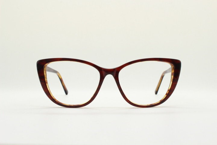 Tom Woolf vintage pointed cat eye glasses. Transparent mottled brown cateye optical frame. Womens prescription eyeglasses. RX spectacles
