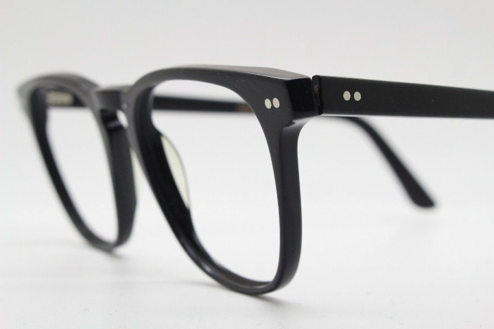 Ace and Tate slim wayfarer design eye glasses made in Italy. Plain black gloss acetate optical frames. Prescription RX