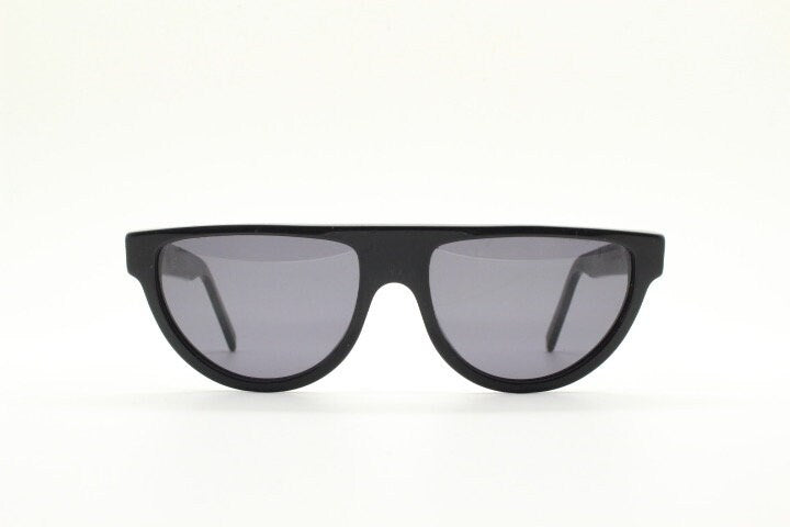 Retrosuperfuture thick flat top cat eye sunglasses hand made in Italy. All black gloss acetate frame. Vintage