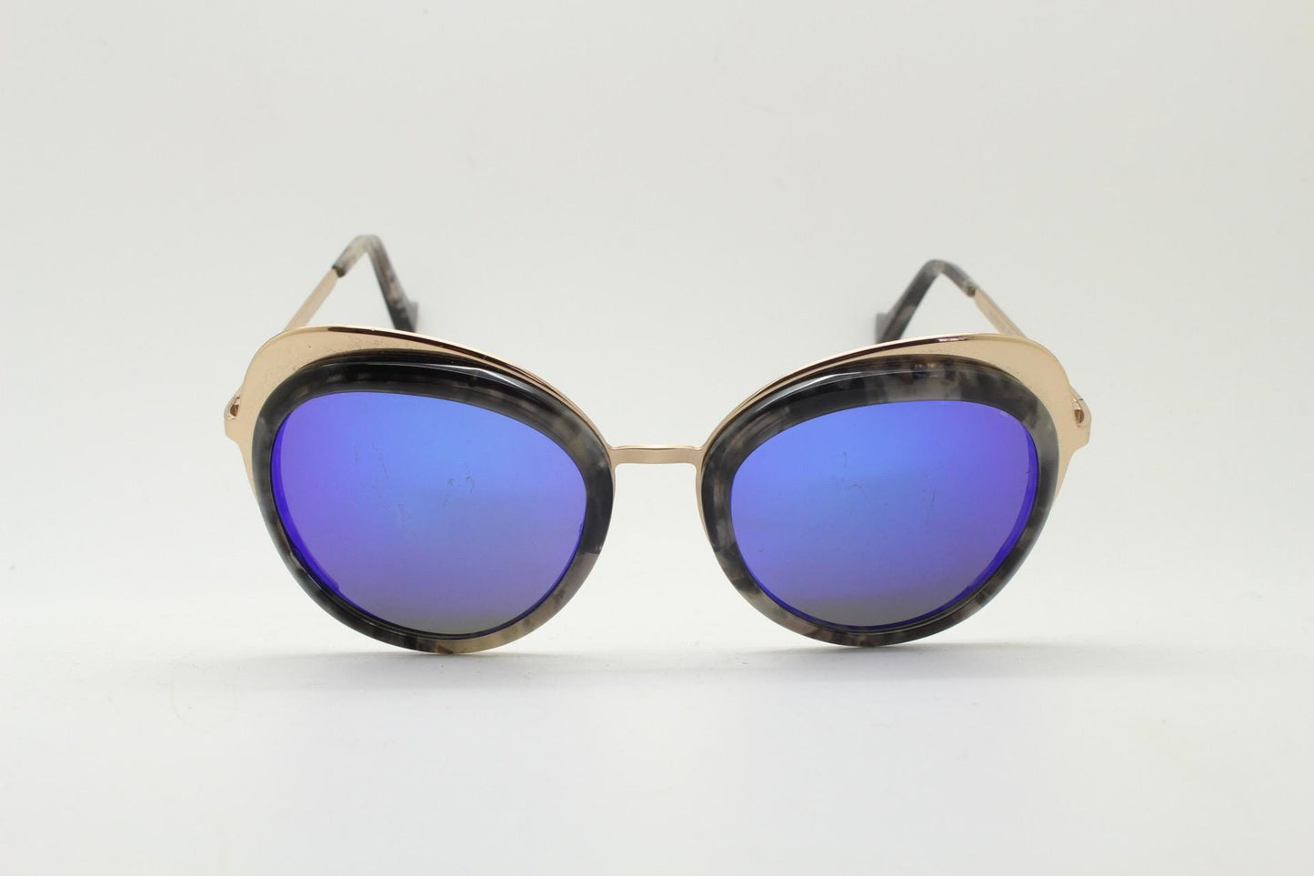 Cutler and Gross London big round cateye sunglasses model 1136. Womens tortoise acetate cat eye, gold frame, blue mirror lens. Y2K. Vintage