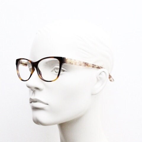 Max & Co cat eye glasses. Tortoise front acetate optical frame with crystal arms and brown camouflage. Womens vintage prescription RX