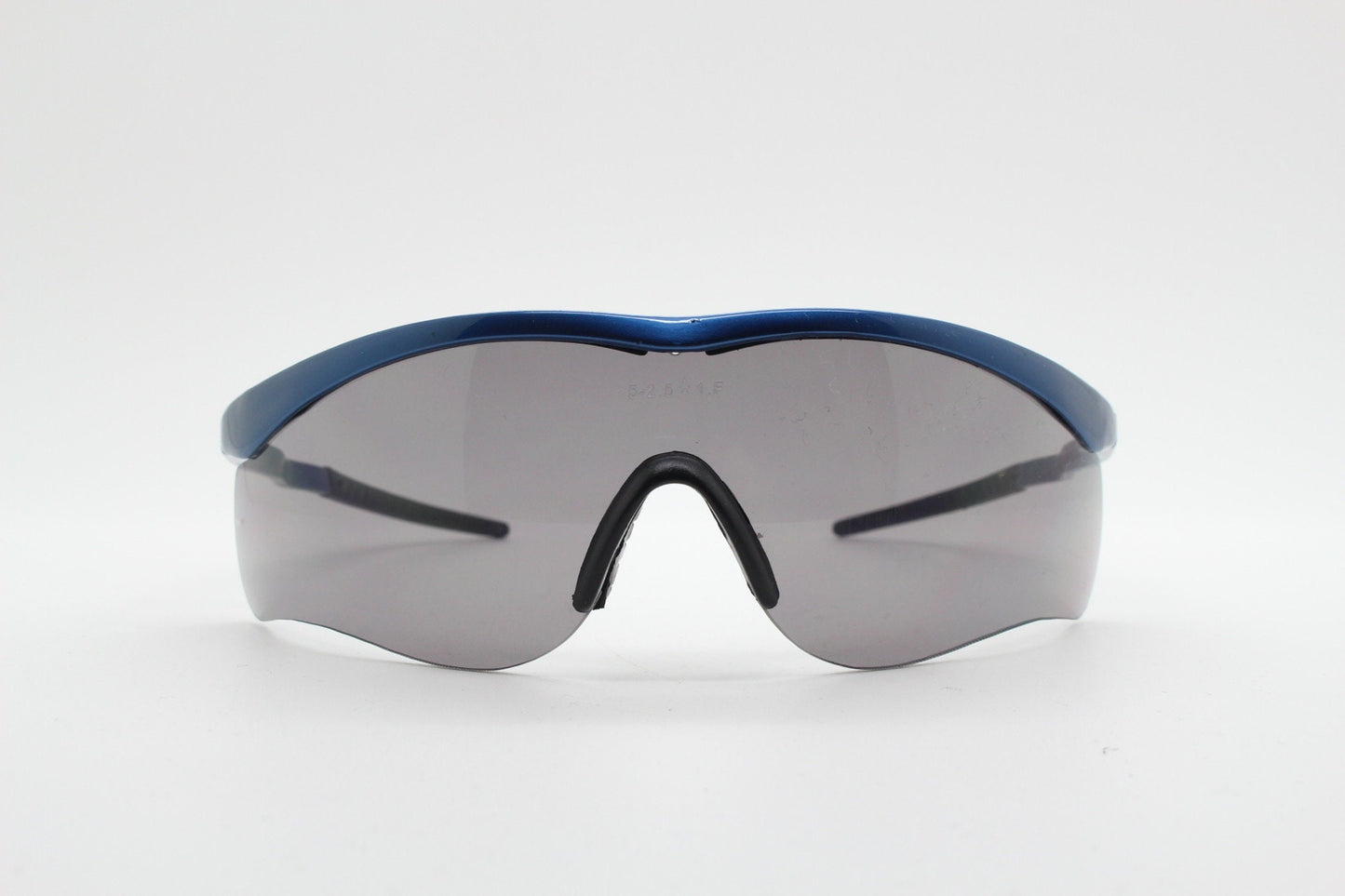 2000s vintage visor sports shield sunglasses. Blue brow line half frame with grey wraparound mono lens. Mini mask. BNWT. Y2K cycling . NOS