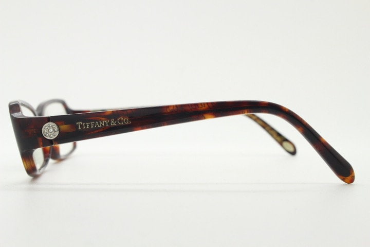 Tiffany and Co rectangular eye glasses. Luxury low profile tortoise acetate optical frames. Prescription eyeglasses. RX vintage spectacles