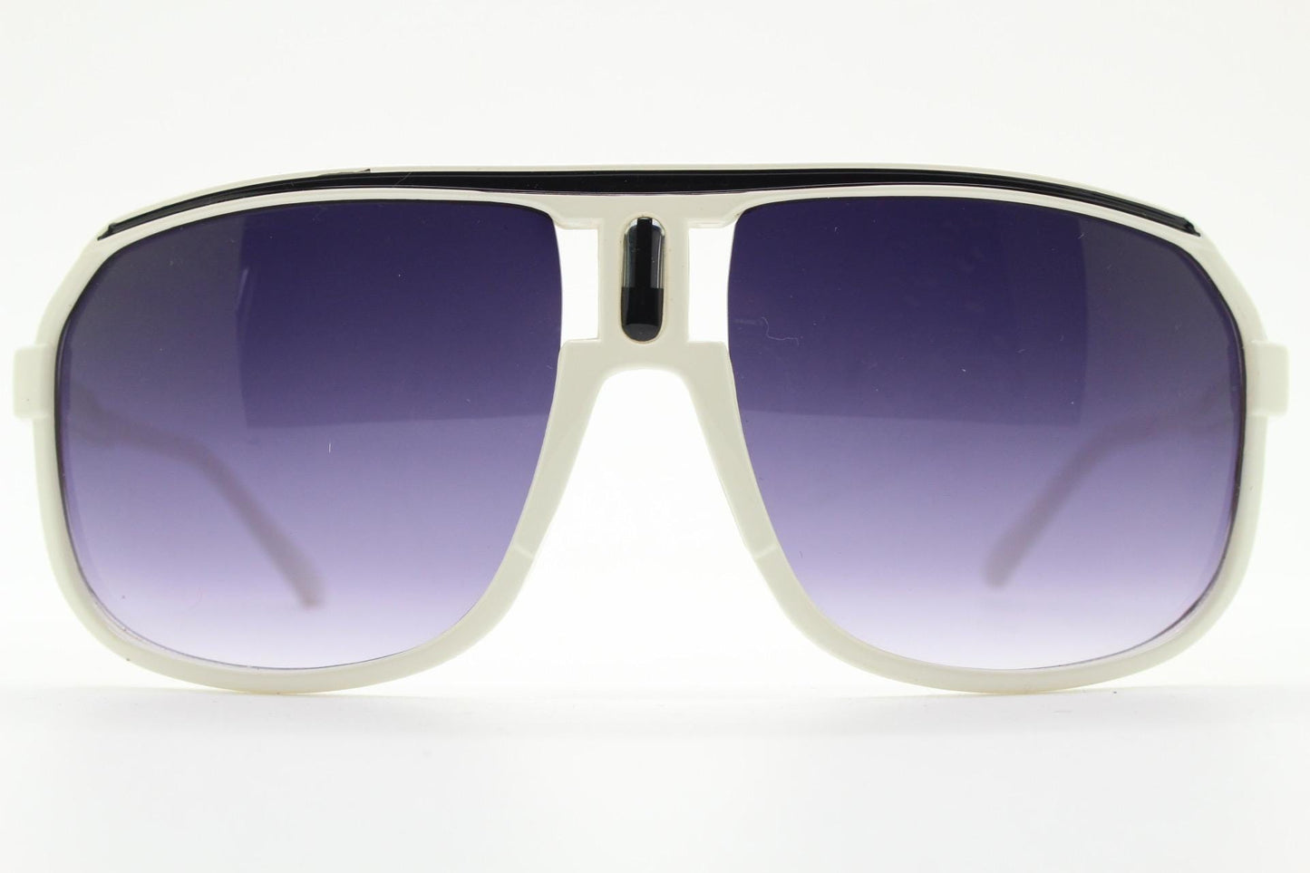 Y2K vintage square aviator sunglasses. 2000's ice white frame with graduating black lenses and stripe brow detail. 80s design NOS aviators