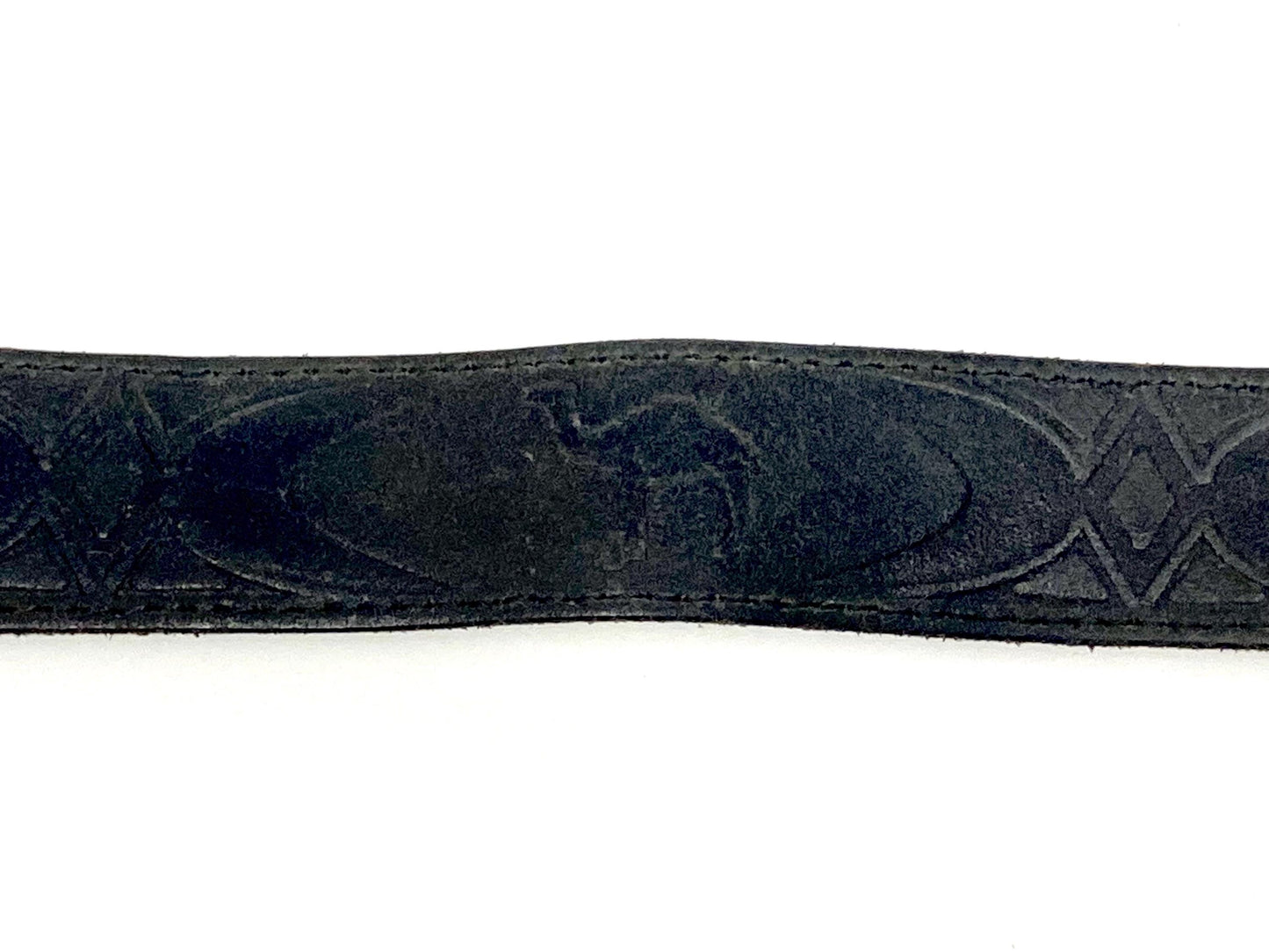 70s vintage black thick genuine leather belt with silver buckle by Camel. Subtle embossed patterns and big logo. For jeans and trousers