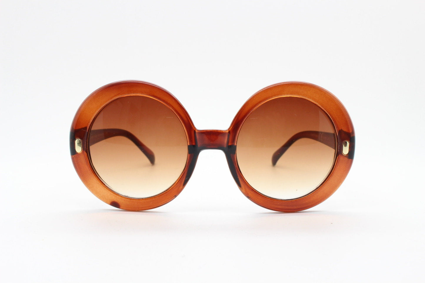 Y2k vintage oversized round sunglasses. Women's big 60s mod design brown transparent frame with Havana gradient lenses. Unused BNWT