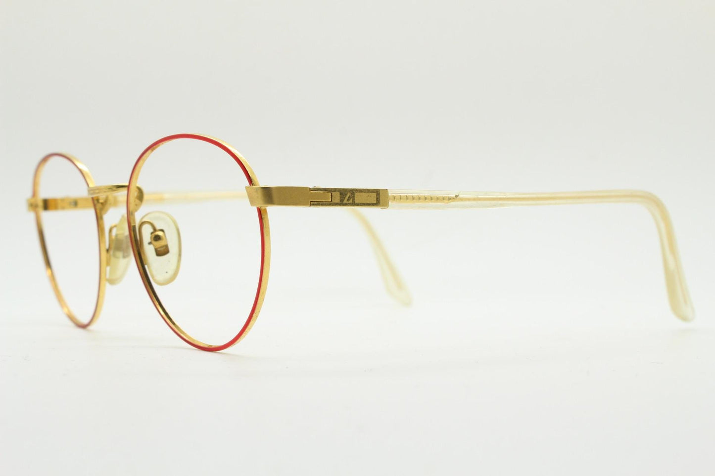 Lozza 90s vintage round panto eye glasses hand made in Italy. Bright metallic red and gold optical frames. Prescription eyeglasses. RX