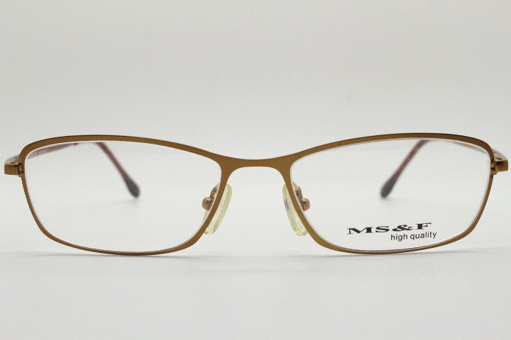 MS&F 90s vintage rectangular eye glasses. Flexible metallic brown chrome flat metal  optical frame. Prescription RX. NOS