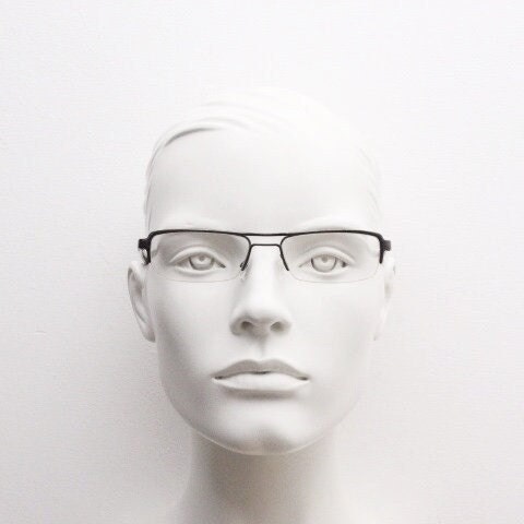 Giorgio Armani rectangular eye glasses model A268 made in Italy. Gunmetal grey half frame with acetate arms. Prescription optical eyeglasses