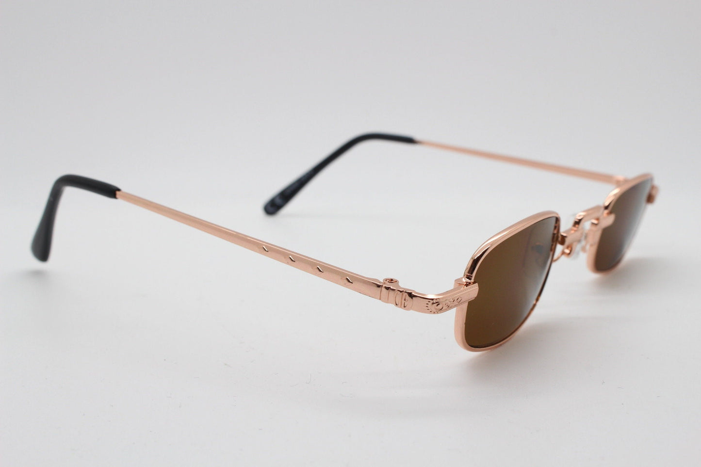90s vintage small rectangular sunglasses. Imposing minimal gold metal victorian style frame with black lenses. Steampunk. Unused BNWT