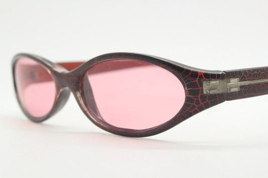 90s vintage abstract oval sunglasses. Thick curve around pink frame with psychedelic light pink lenses. Super villain mini mask. Cosplay NOS