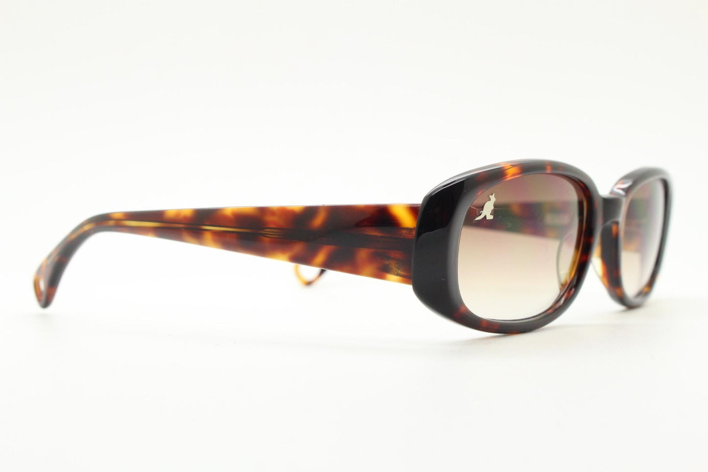 KANGOL 90s vintage rectangular sunglasses model 9KL62. Tortoise low profile wrap around frame with brown graduating lenses. 2000s. BNWT NOS