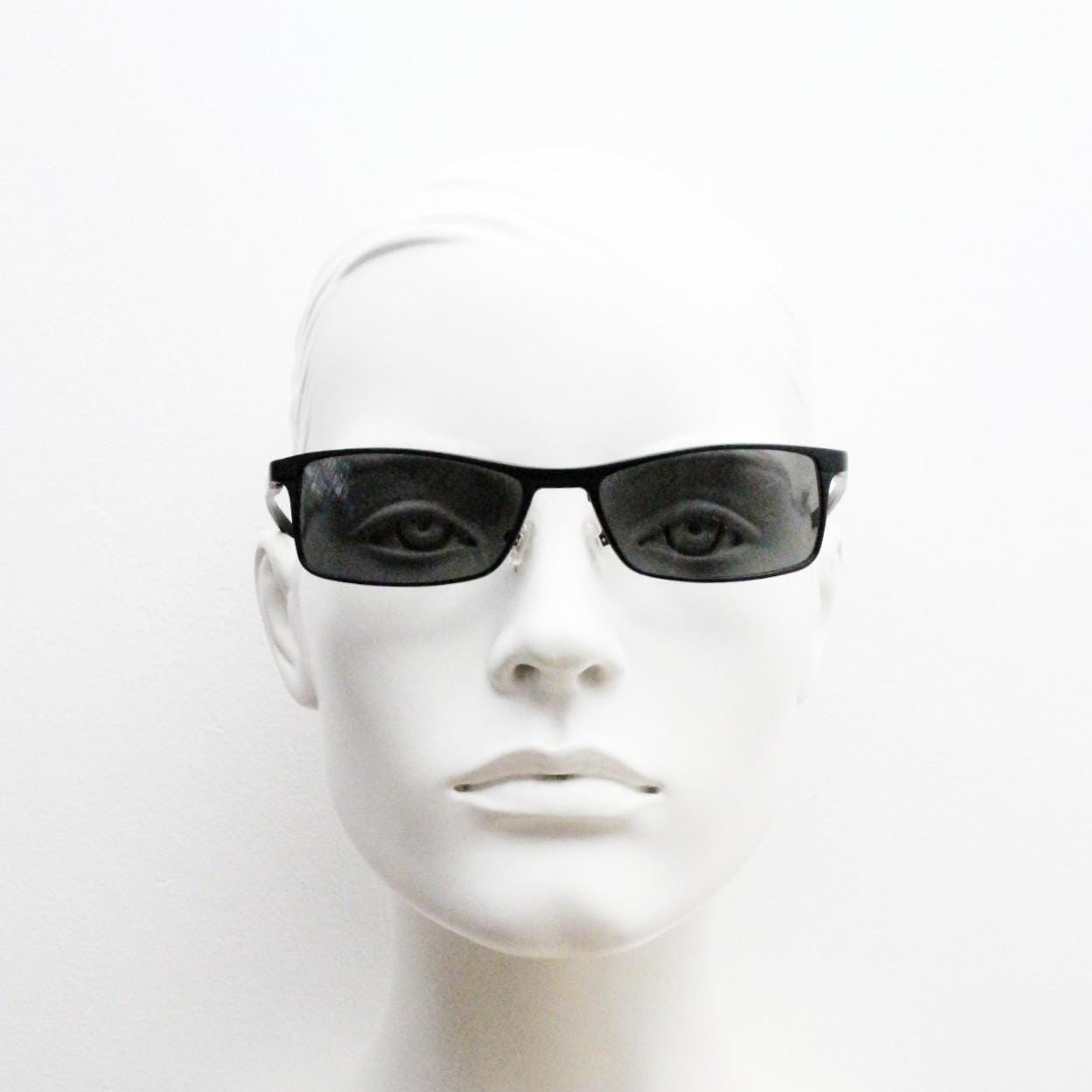 90s vintage sharp rectangular sunglasses by Storm. Minimal matt finish low profile flat top with straightened arms. 60s design. NOS